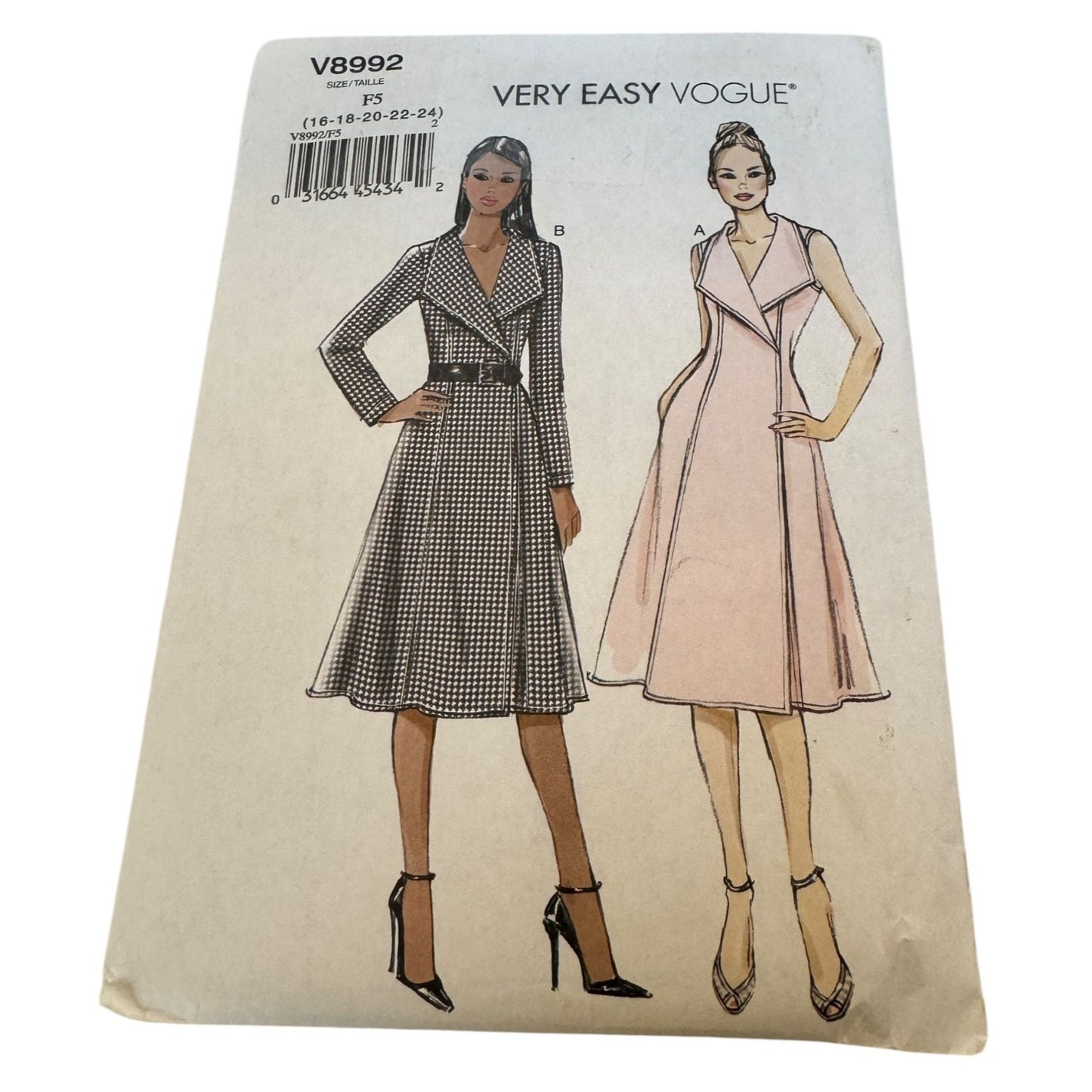 Vogue Sewing Pattern V8992 A-Line Wrap Dress Career Easy to Sew UC 16 18 20 22 24