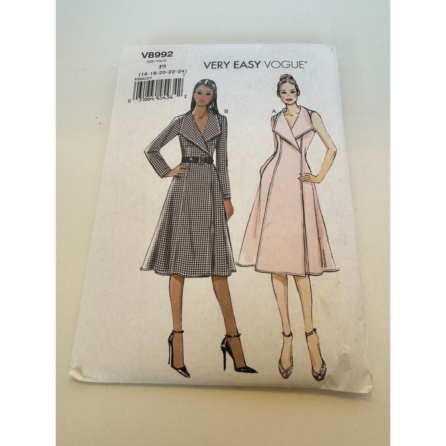 Vogue Sewing Pattern V8992 A-Line Wrap Dress Career Easy to Sew UC 16 18 20 22 24