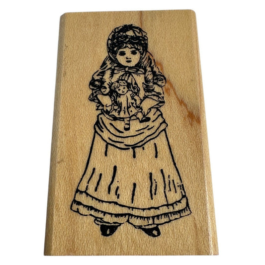 Embossing Arts Wood Mounted Rubber Stamp Victorian Girl with Doll Card Making