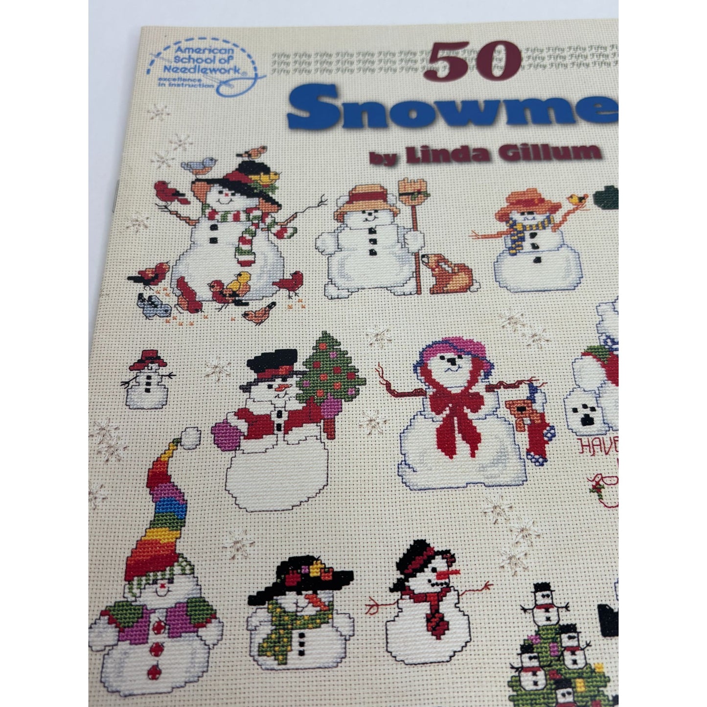 American School of Needlework Cross Stitch Pattern Book 50 Snowmen Linda Gillum