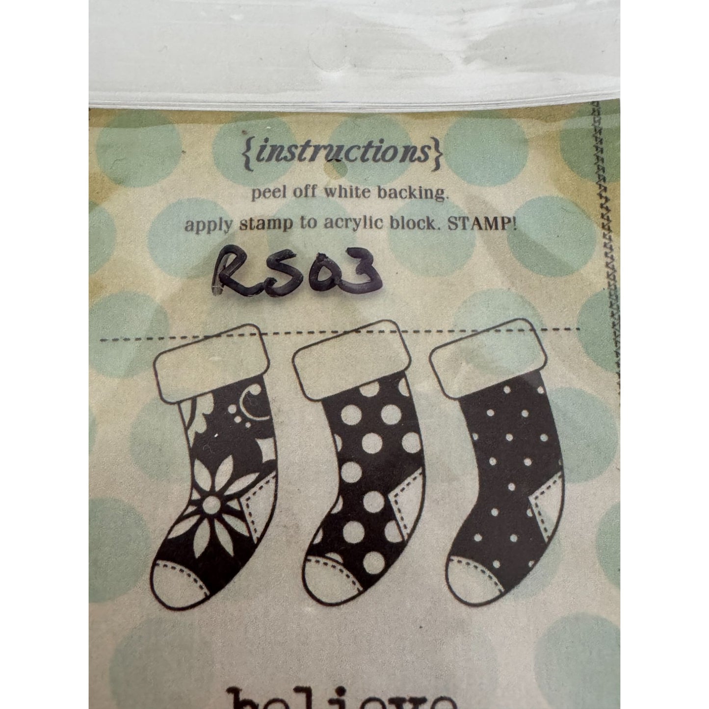 Unity Stamp Itty Bitty Rubber Stamp Set Simply Believe Christmas Stockings Small