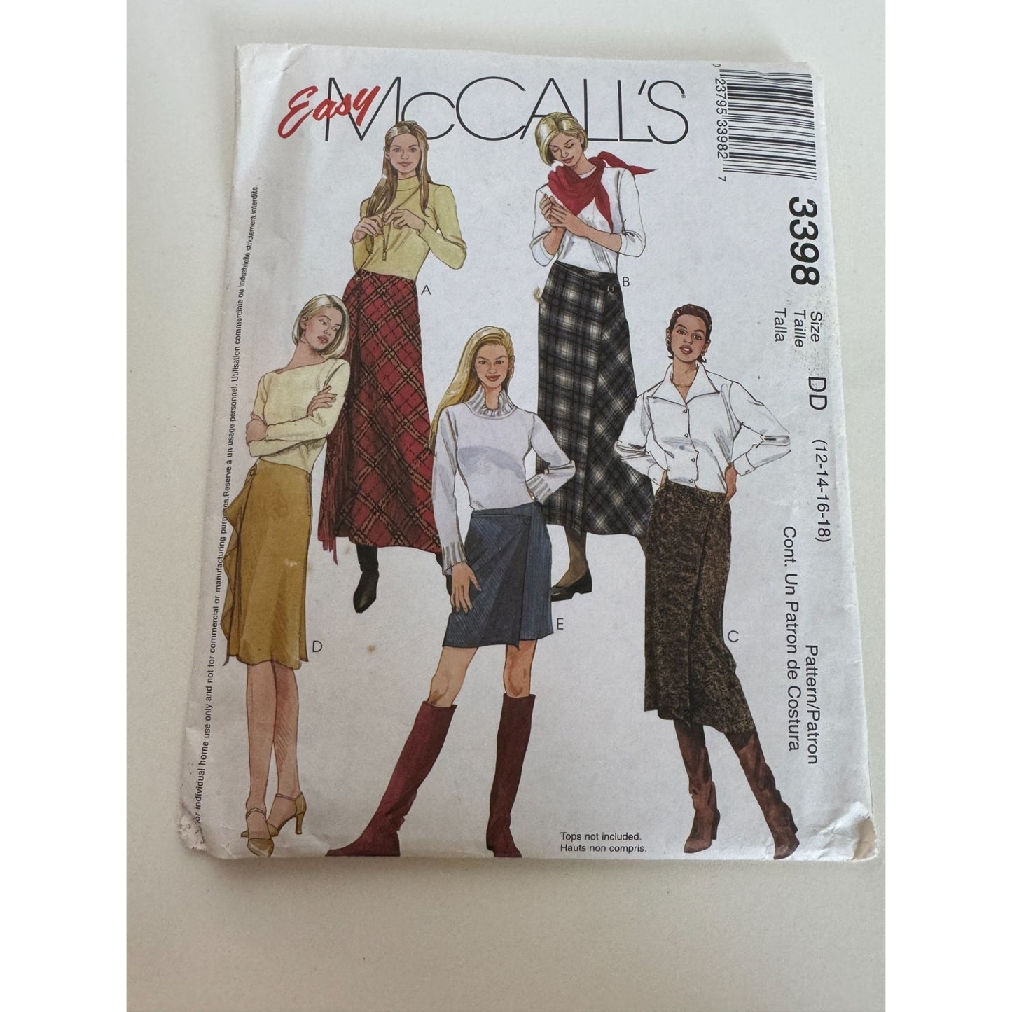 McCalls Sewing Pattern 3398 Mock Wrap Skirts Work Career Easy 12 14 16 18 Uncut