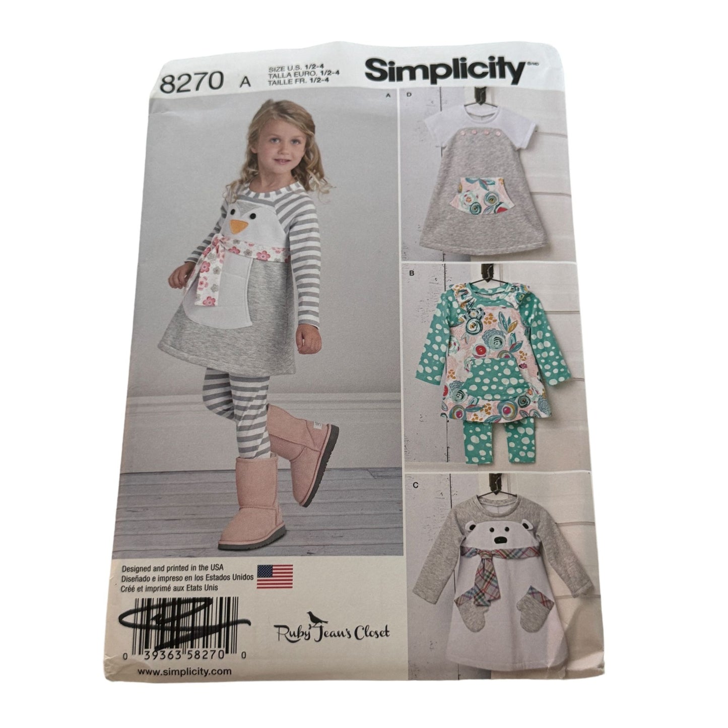 Simplicity Sewing Pattern 8270 Toddler Knit Dress Tunic and Leggings Uncut