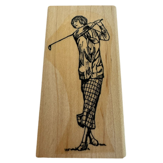 Stampin Up Rubber Stamp Golf Swing Lady Card Making Womens Sports Plaid Skirt