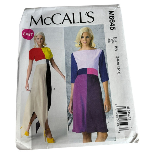 McCalls M6645 Womens Easy Color Block Dress Sewing Pattern Sizes 6-14