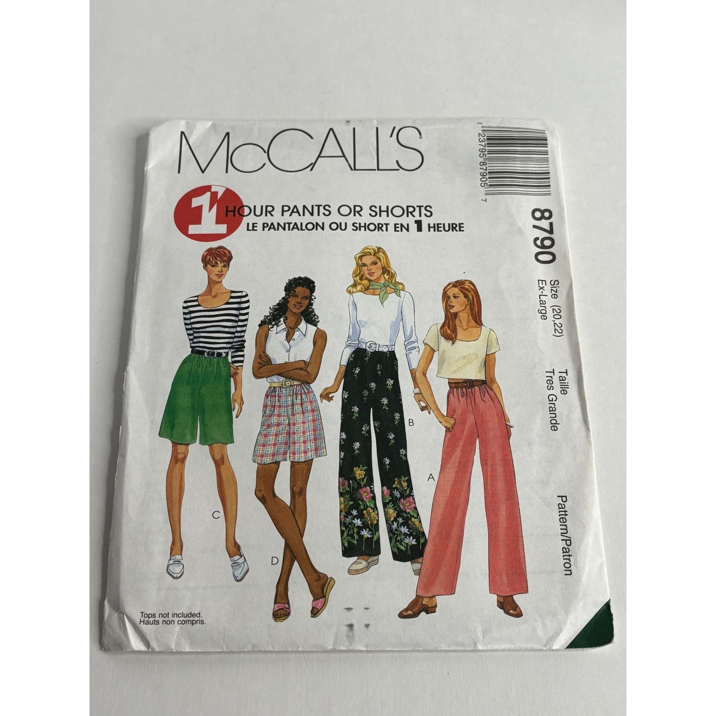 McCalls Sewing Pattern 8790 1-Hour Pants Shorts Elastic Waist Size 20 22 Uncut