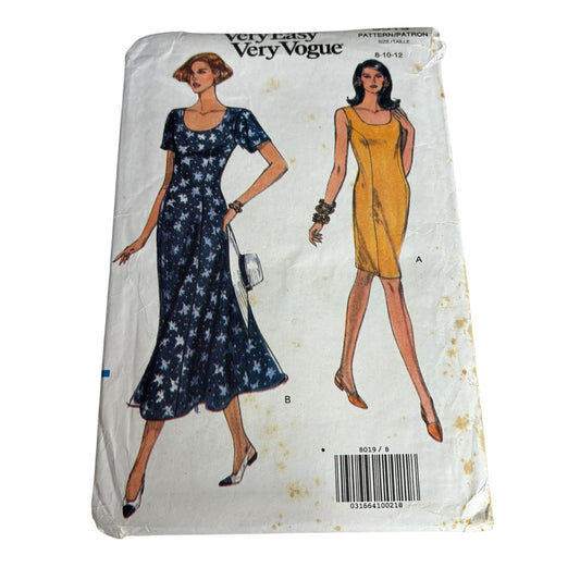 Vogue Sewing Pattern 8019 Fitted Dress Career Work Very Easy Size 8-10-12 Uncut