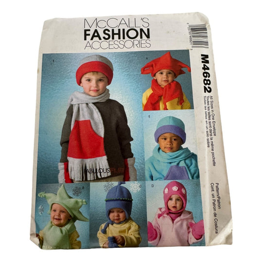 McCalls Fashion Accessories Sewing Pattern M4682 Kids Winter Hats Scarves Set UC