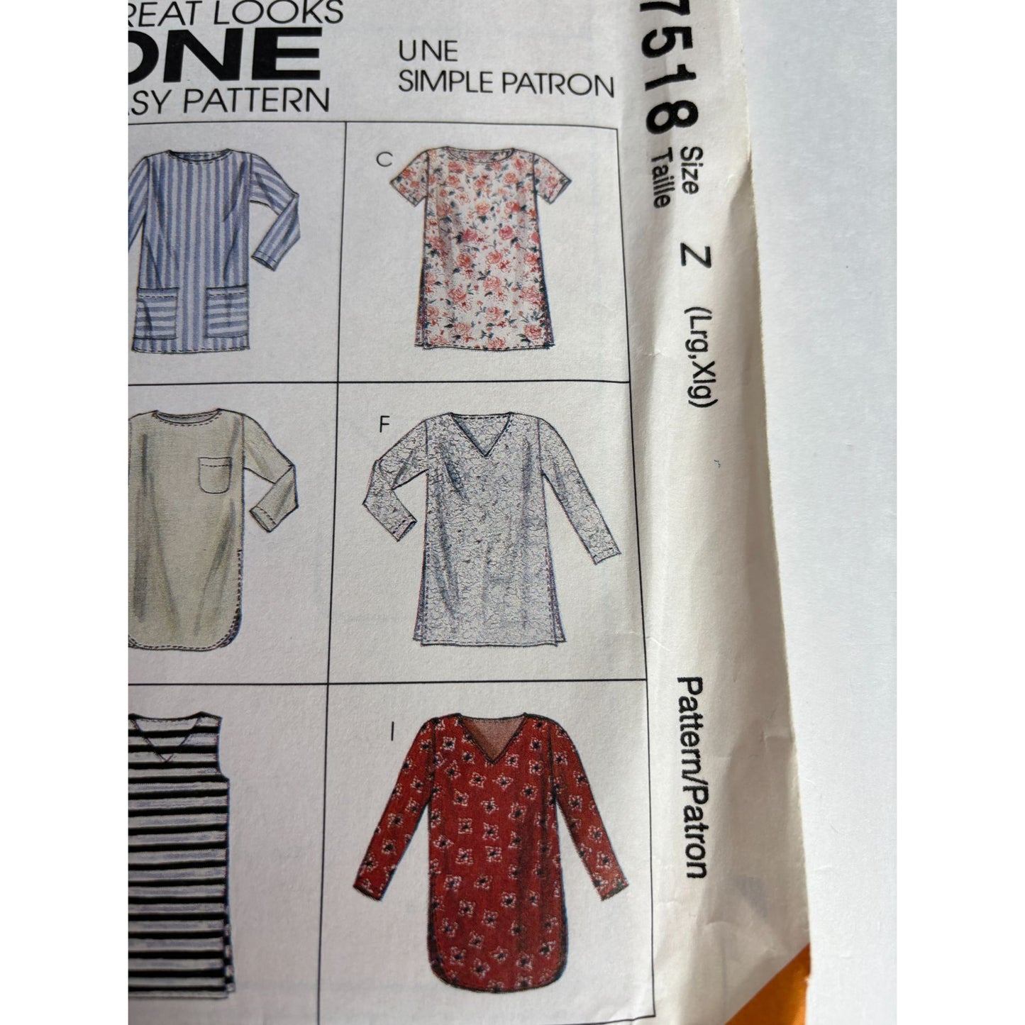 McCalls Sewing Pattern 7518 Misses Tunics Shirts Tops L XL Uncut 9 Great Looks