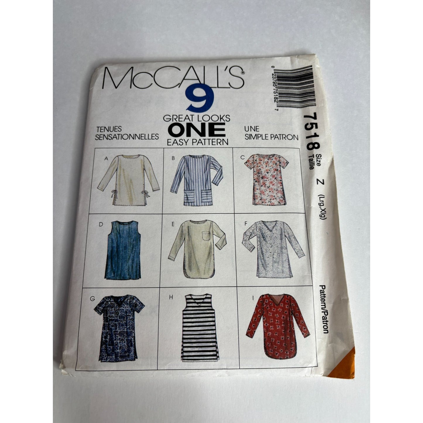 McCalls Sewing Pattern 7518 Misses Tunics Shirts Tops L XL Uncut 9 Great Looks