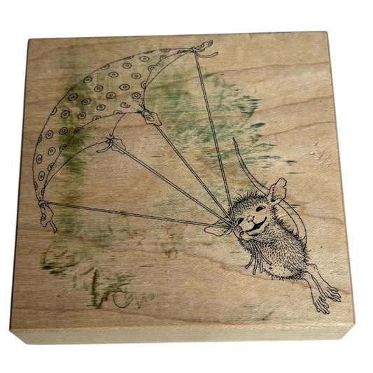 House Mouse Rubber Stamp Up Up And Away Flying Mouse Parachute By Stampa Rosa