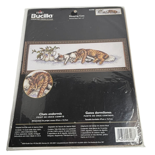 Bucilla Counted Cross Stitch Kit Sleeping Cats Nap Sealed Planter Flowers 43498