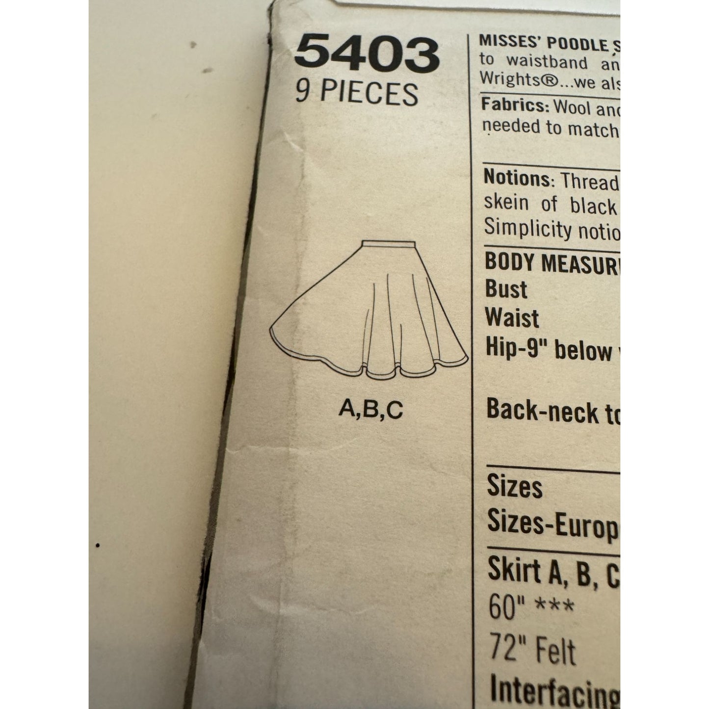 Simplicity Sewing Pattern 5403 Easy to Sew Poodle Skirt Costume Uncut Size 14-22