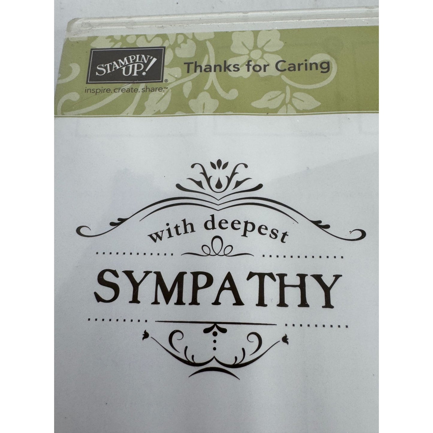 Stampin Up Clear Mount Rubber Stamp Set Thanks For Caring With Deepest Sympathy