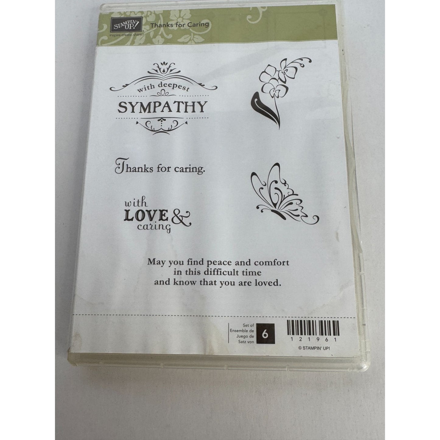 Stampin Up Clear Mount Rubber Stamp Set Thanks For Caring With Deepest Sympathy