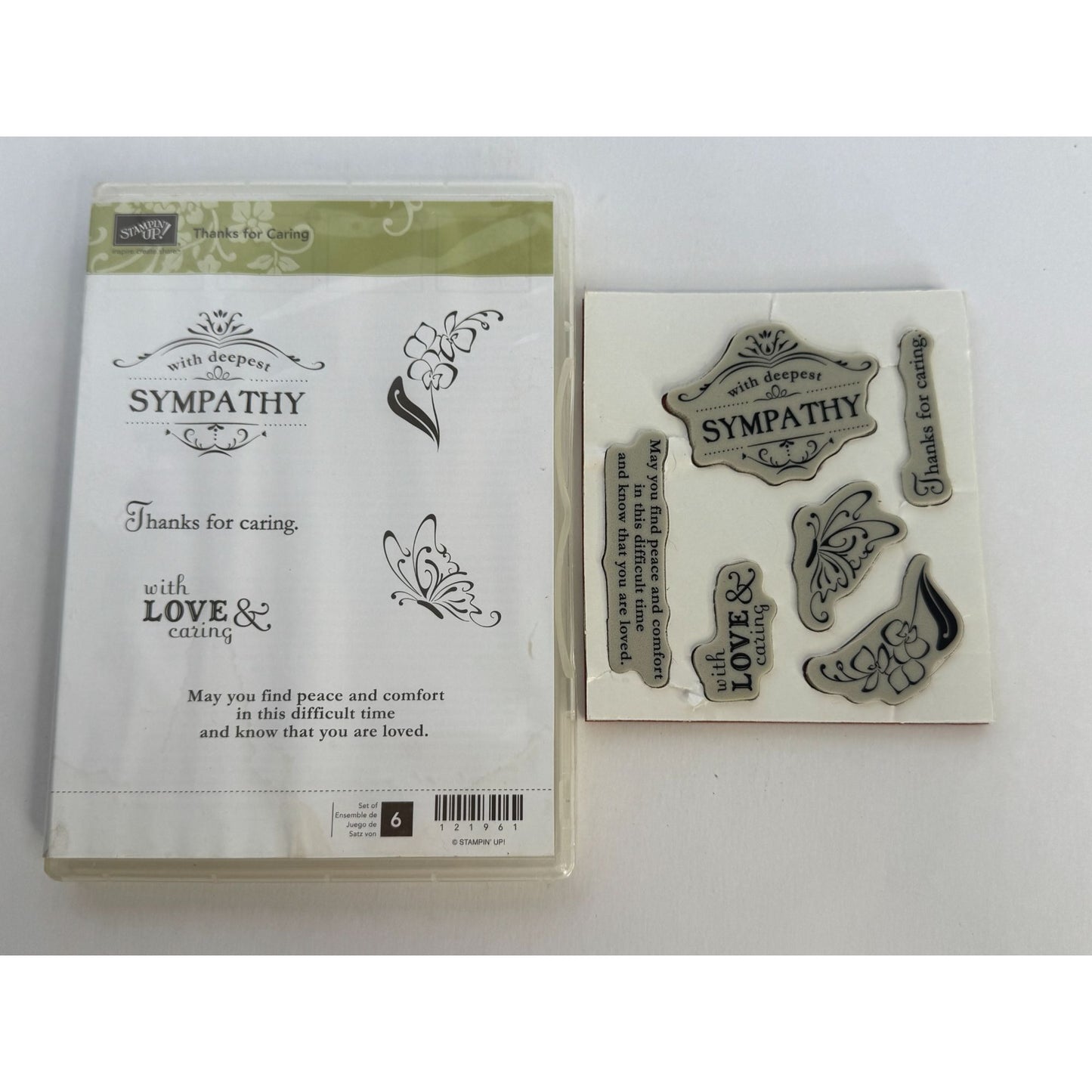 Stampin Up Clear Mount Rubber Stamp Set Thanks For Caring With Deepest Sympathy