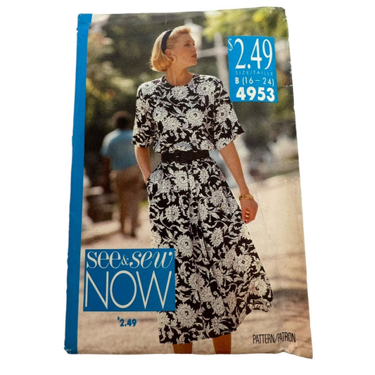 Butterick Sewing Pattern 4953 See and Sew Now Pullover Dress Size 16-24 Uncut