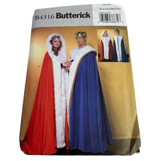 Butterick Sewing Pattern B4316 Halloween Costume King Queen Royal Cape Hood UC