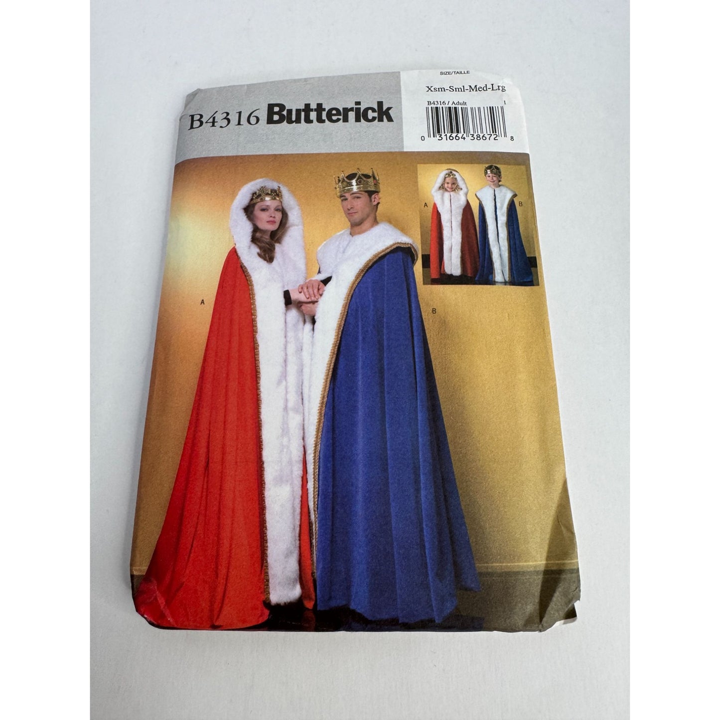 Butterick Sewing Pattern B4316 Halloween Costume King Queen Royal Cape Hood UC