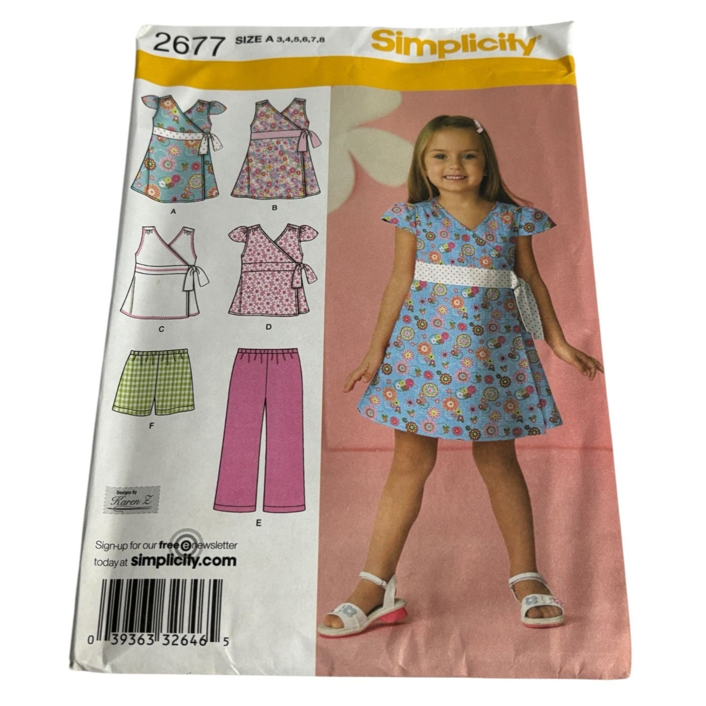 Simplicity Sewing Pattern 2677 Girls Outfit Dress Top Pants Shorts Sizes 3-8 UC