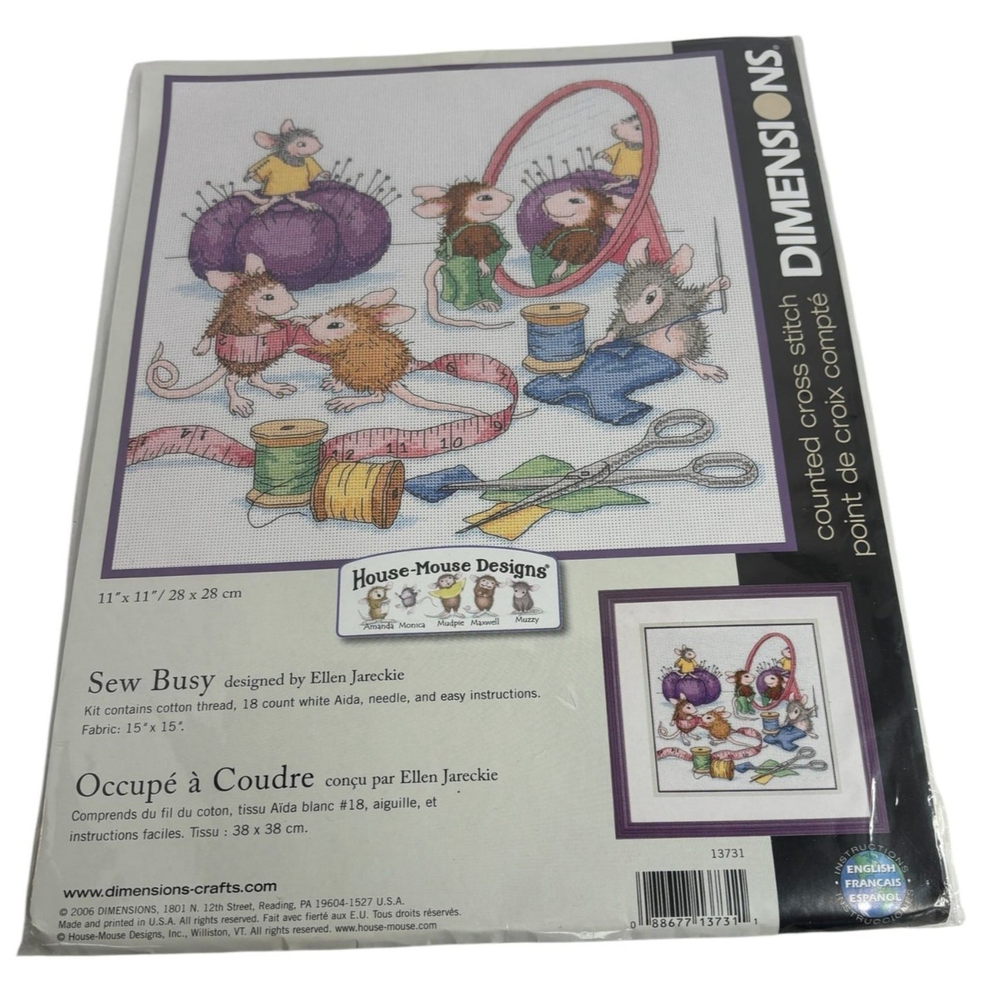 Dimensions Counted Cross Stitch Kit House Mouse Sew Busy Sewing Seamstress Funny