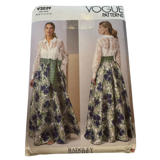 Vogue Sewing Pattern V2029 Badgley Mischka Lace Floral Maxi Dress UC 8-16