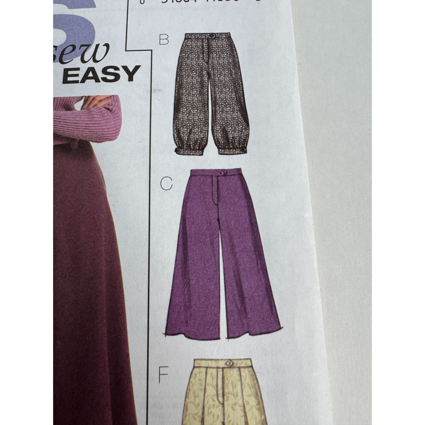 Butterick Sewing Pattern B4861 Gaucho Pants Six Sew Easy 6-12 Work Career Uncut