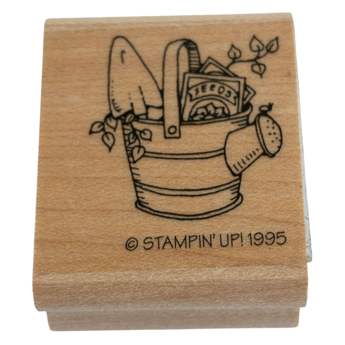 Stampin Up Rubber Stamp Watering Can Gardening Shovel Seed Packet Gardener Plant