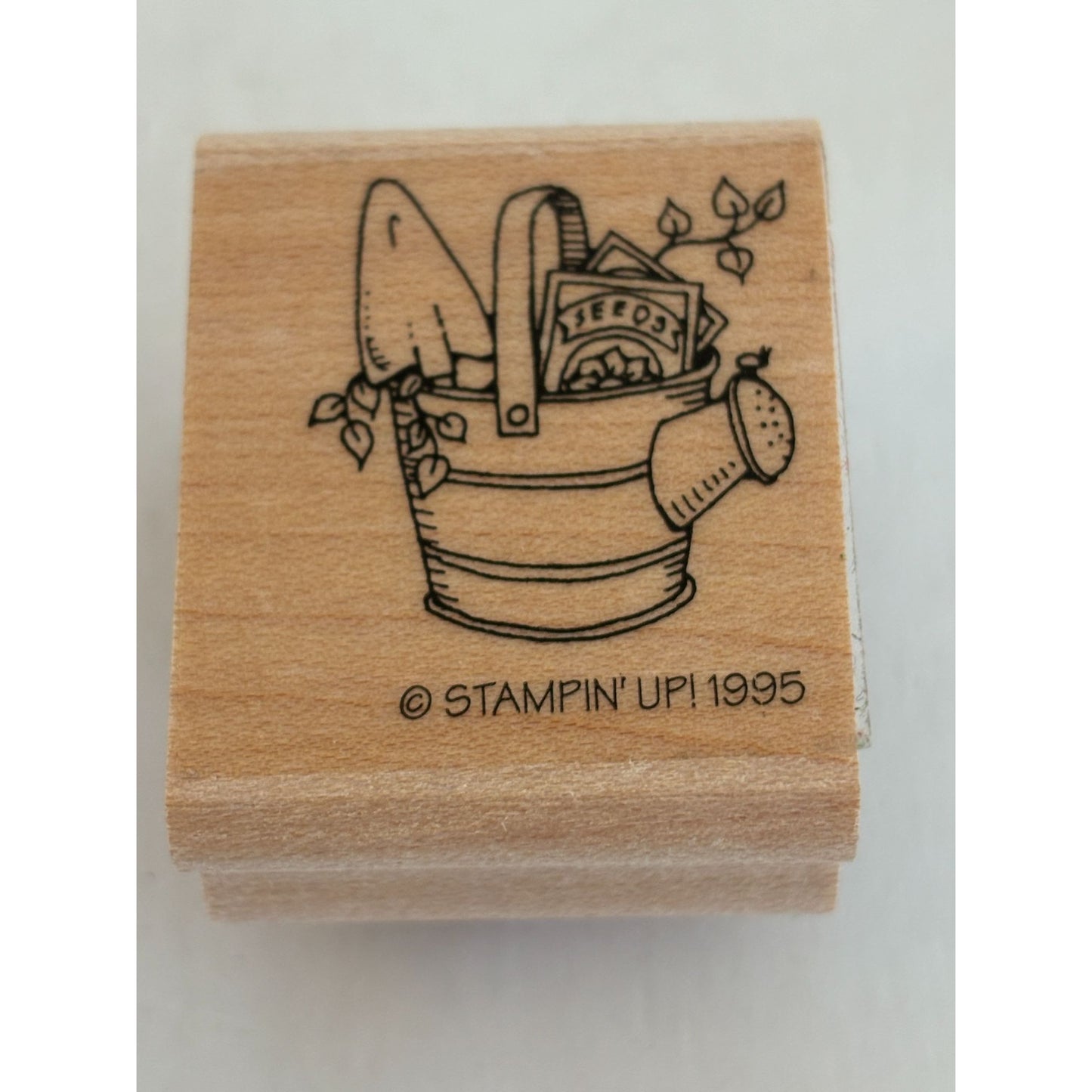 Stampin Up Rubber Stamp Watering Can Gardening Shovel Seed Packet Gardener Plant