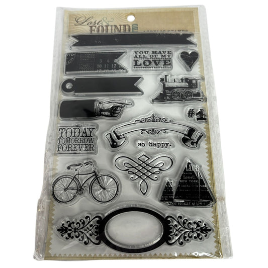 My Minds Eye Lost and Found Clear Acrylic Stamps Set Dream Bicycle Train Love