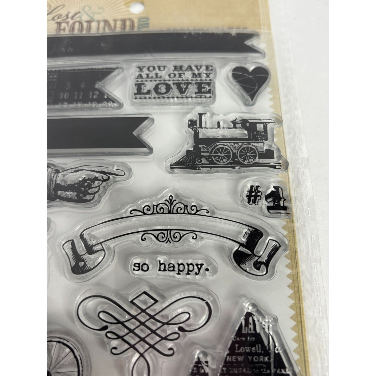 My Minds Eye Lost and Found Clear Acrylic Stamps Set Dream Bicycle Train Love