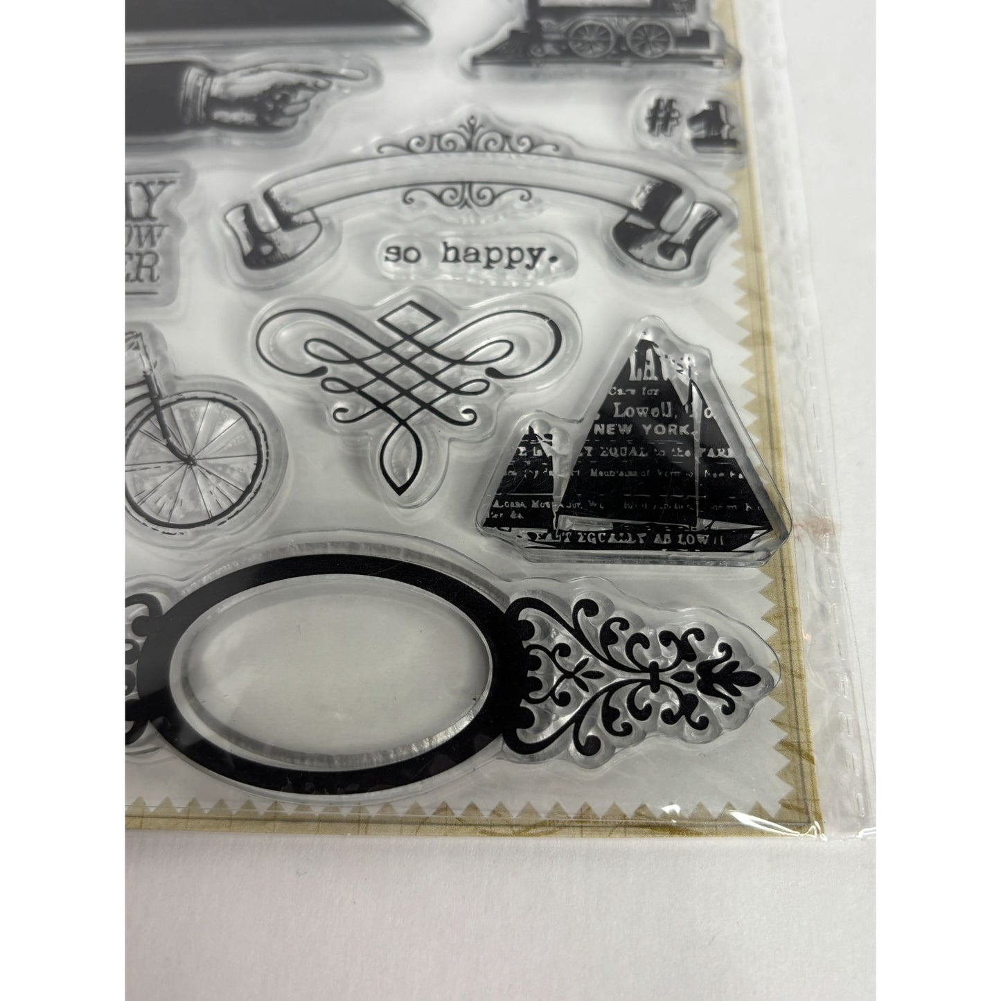 My Minds Eye Lost and Found Clear Acrylic Stamps Set Dream Bicycle Train Love