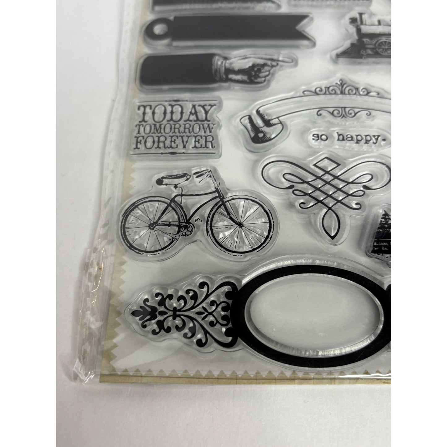 My Minds Eye Lost and Found Clear Acrylic Stamps Set Dream Bicycle Train Love