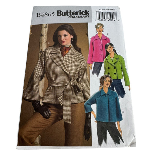 Butterick Sewing Pattern B4865 Very Easy Raglan Sleeve Jacket Blazer XS S M UC