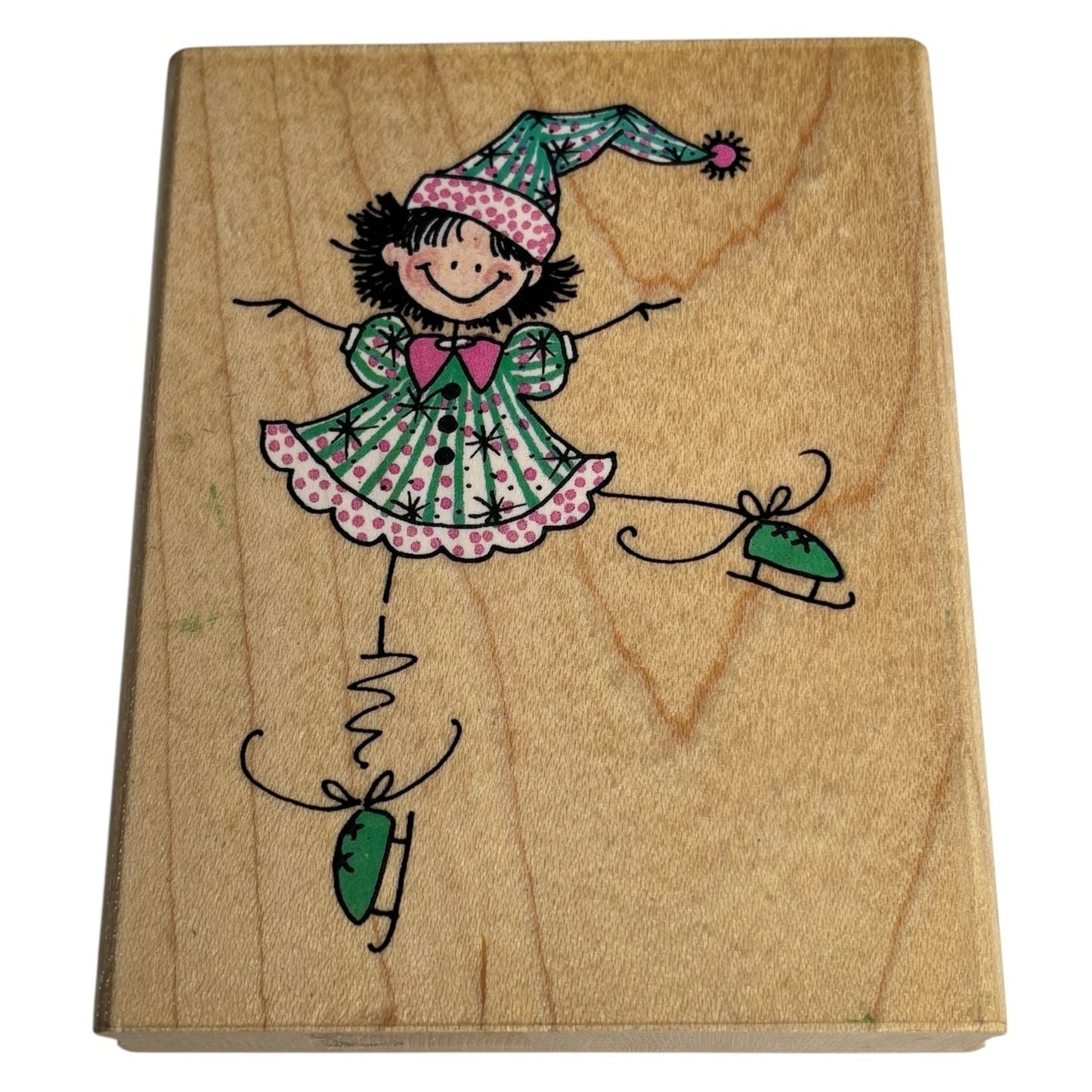 Penny Black Rubber Stamp Skatin Around Ice Skating Girl Christmas Whimsical Spin