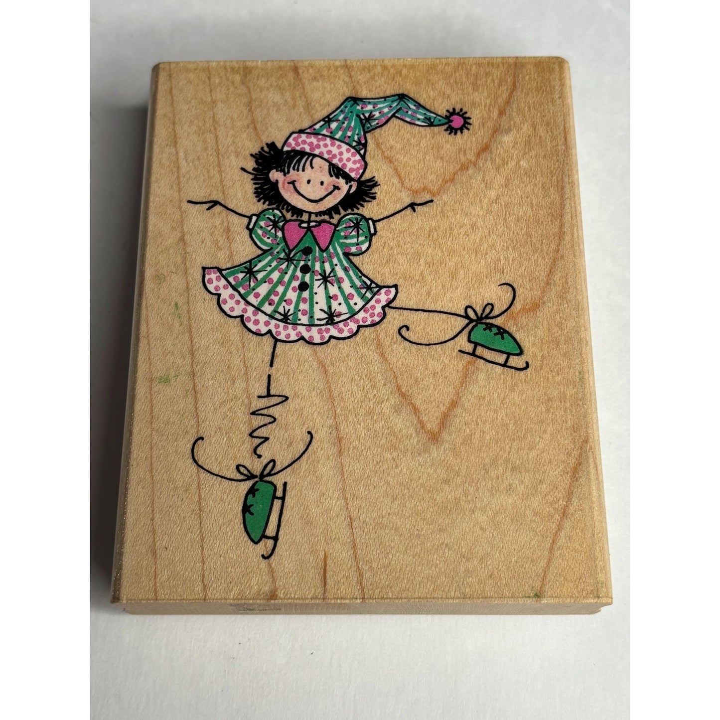 Penny Black Rubber Stamp Skatin Around Ice Skating Girl Christmas Whimsical Spin