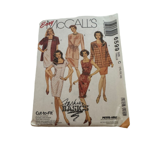 McCalls Sewing Pattern 6599 Misses Jacket Dress Belt Size 10-14 Career Uncut