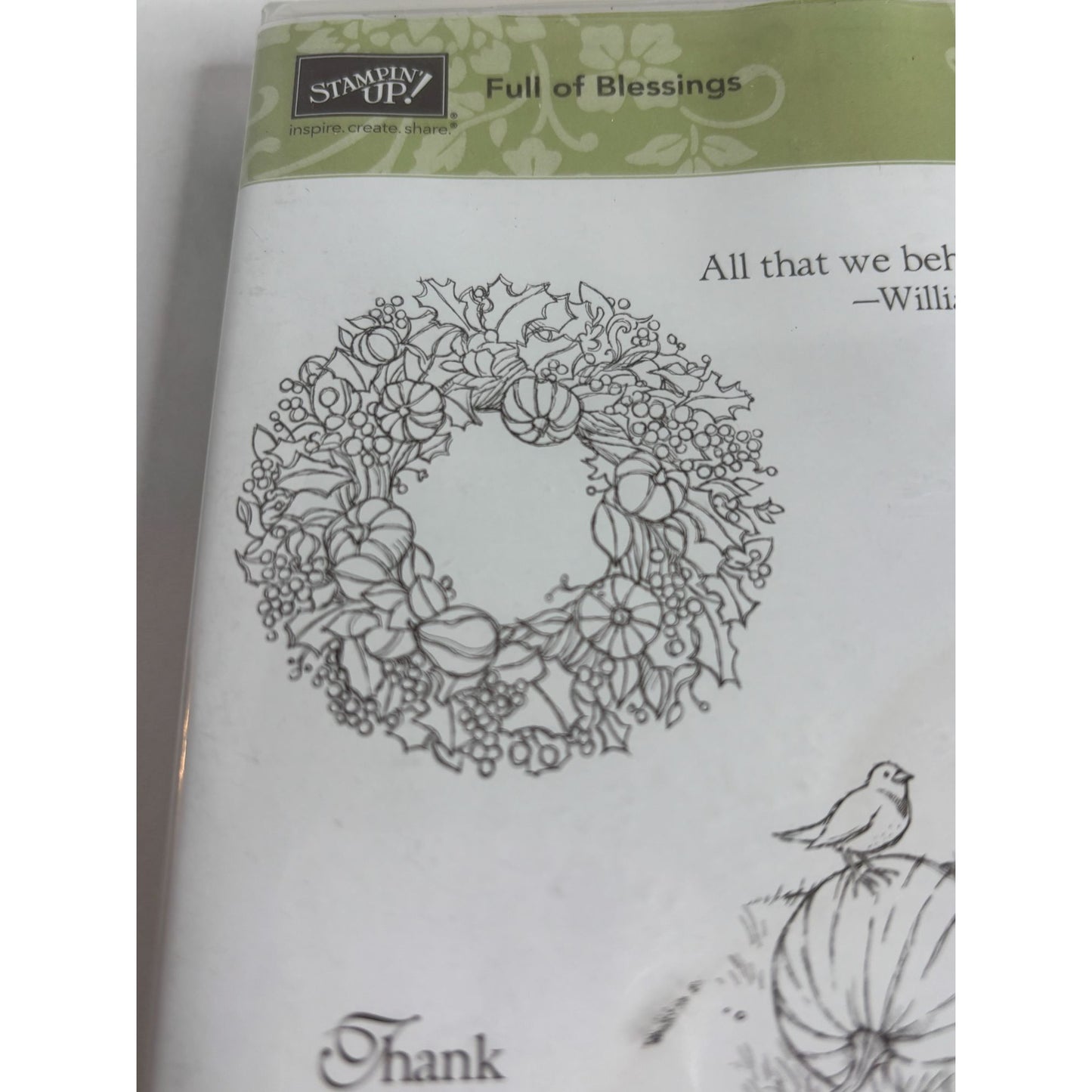 Stampin Up Clear Mount Rubber Stamp Set Full Of Blessings Thanksgiving Pumpkin