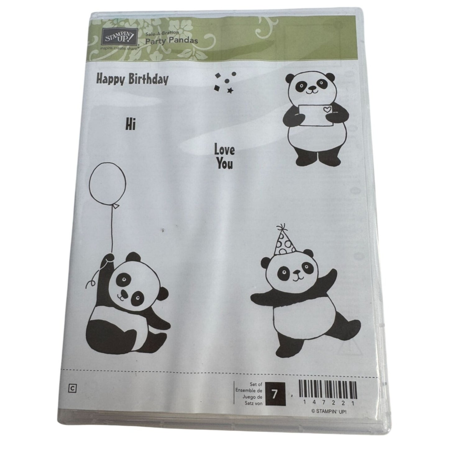 Stampin Up Clear Mount Rubber Stamp Set Party Pandas Birthday Card Making Bears