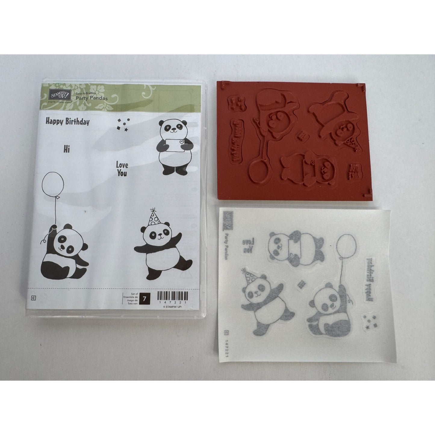 Stampin Up Clear Mount Rubber Stamp Set Party Pandas Birthday Card Making Bears