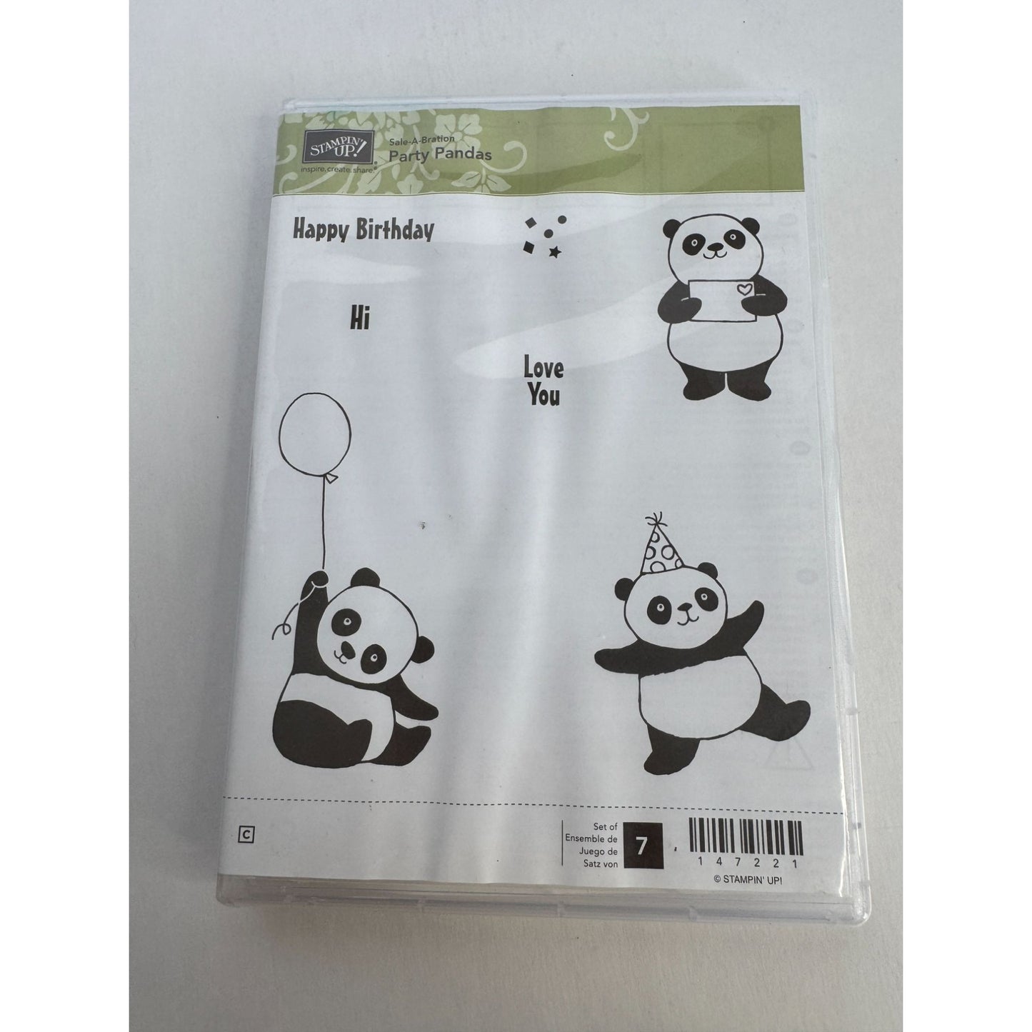 Stampin Up Clear Mount Rubber Stamp Set Party Pandas Birthday Card Making Bears