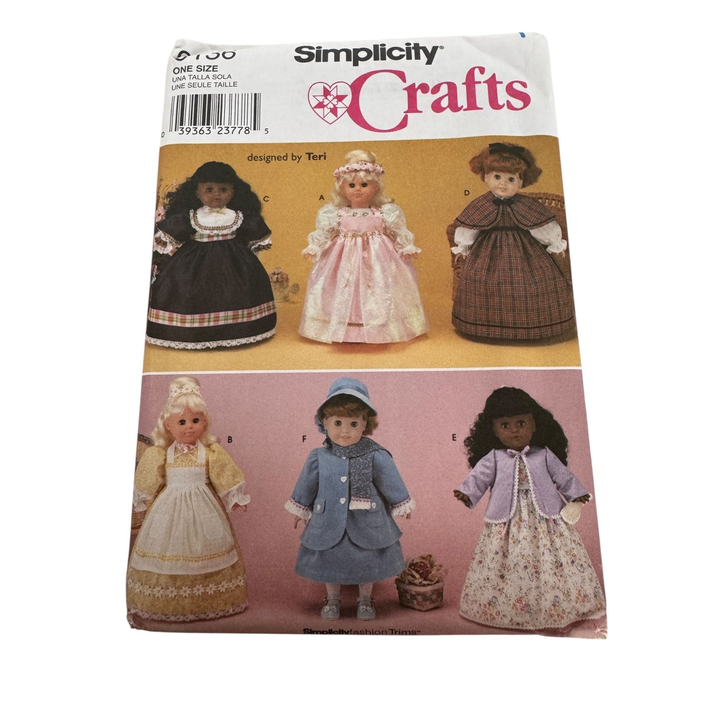 Simplicity Crafts Sewing Pattern 9136 Doll Clothing Clothes Dress Cape 18 inch