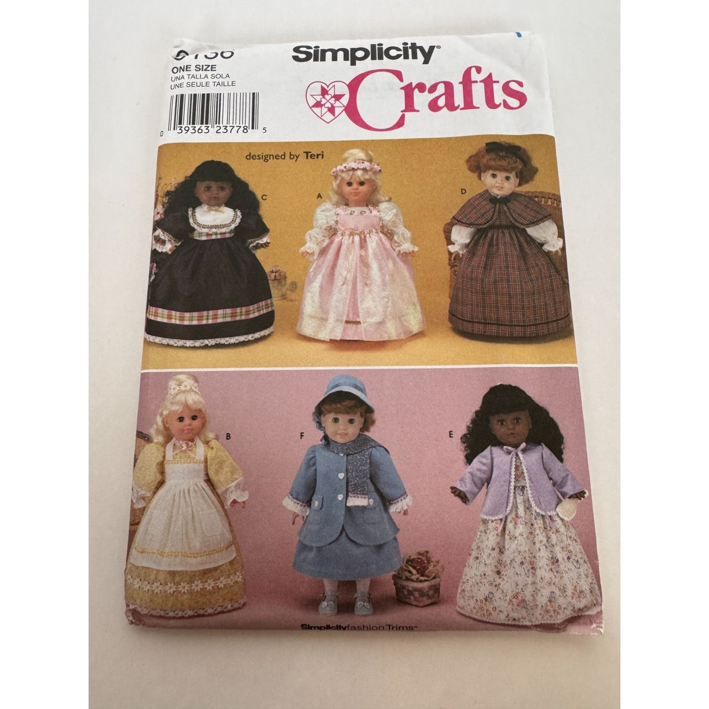 Simplicity Crafts Sewing Pattern 9136 Doll Clothing Clothes Dress Cape 18 inch