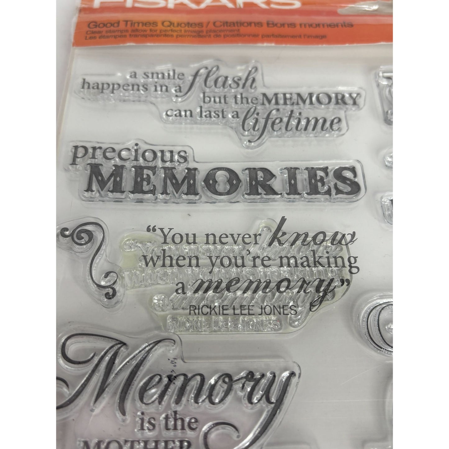 Fiskars Clear Acrylic Stamps Set Good Times Quotes Memory Memories Words Sayings