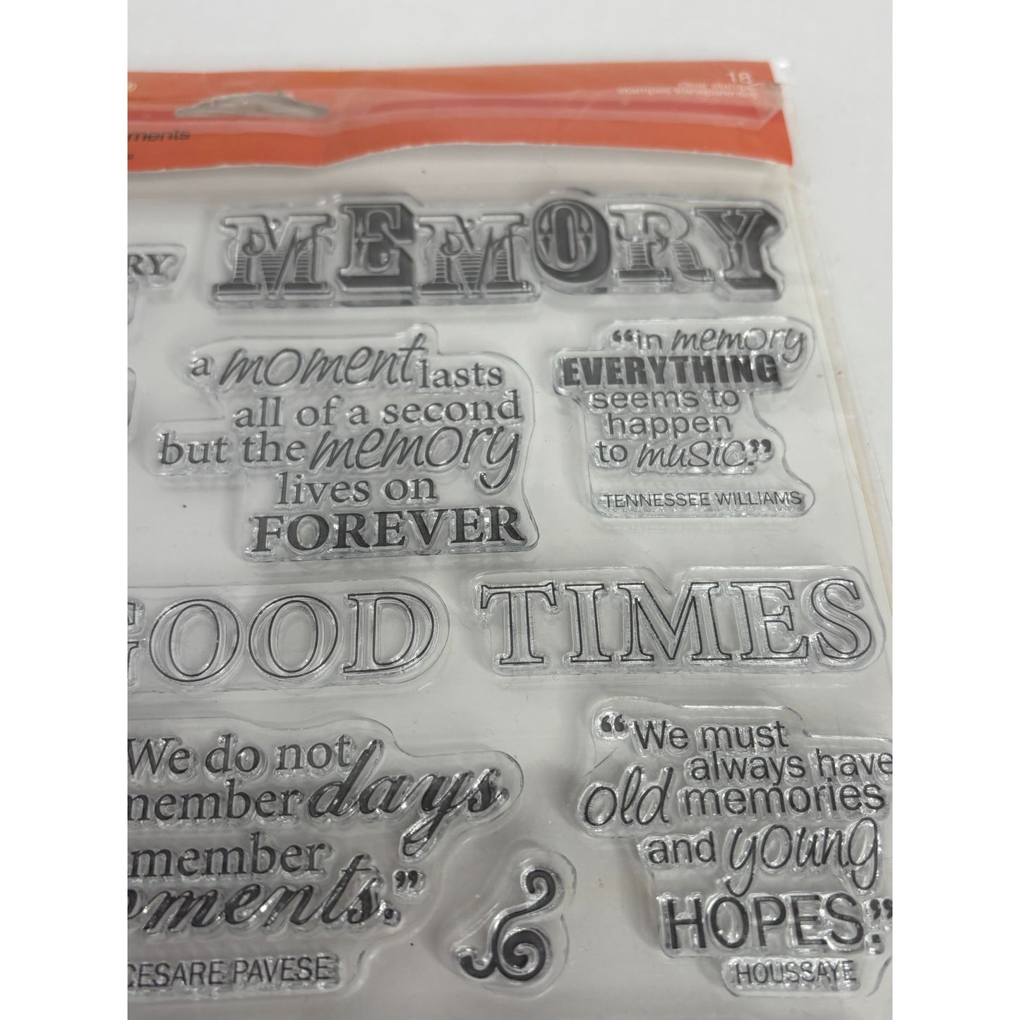 Fiskars Clear Acrylic Stamps Set Good Times Quotes Memory Memories Words Sayings