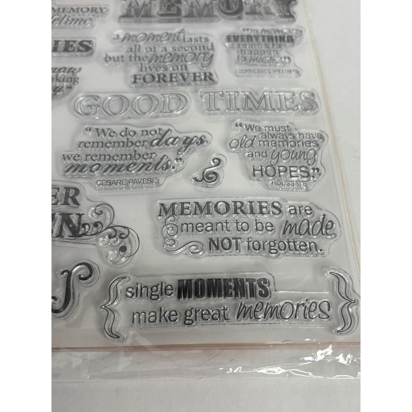 Fiskars Clear Acrylic Stamps Set Good Times Quotes Memory Memories Words Sayings