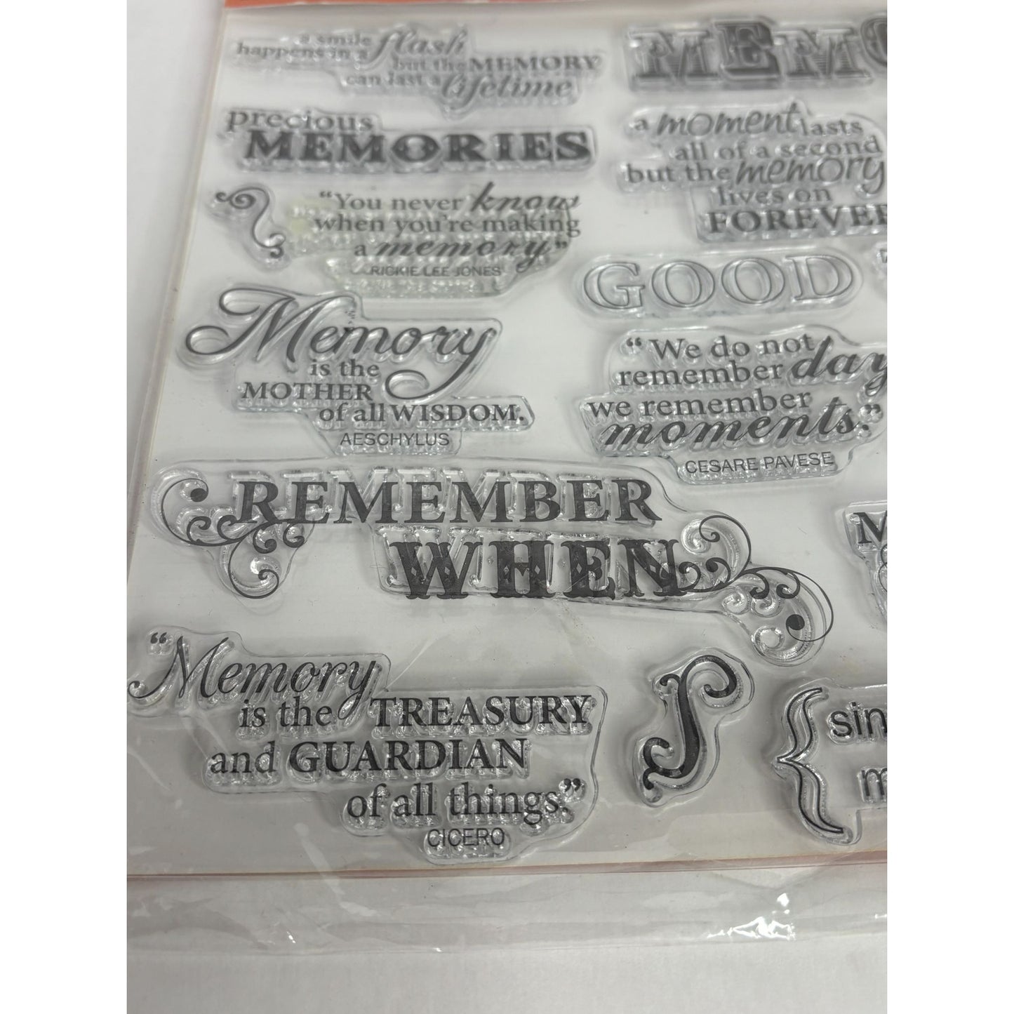 Fiskars Clear Acrylic Stamps Set Good Times Quotes Memory Memories Words Sayings