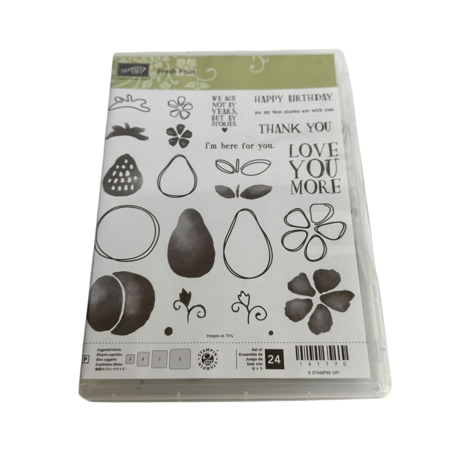 Stampin Up Fresh Fruit Acrylic Stamp Set 24 Card Making Words Strawberry Pear