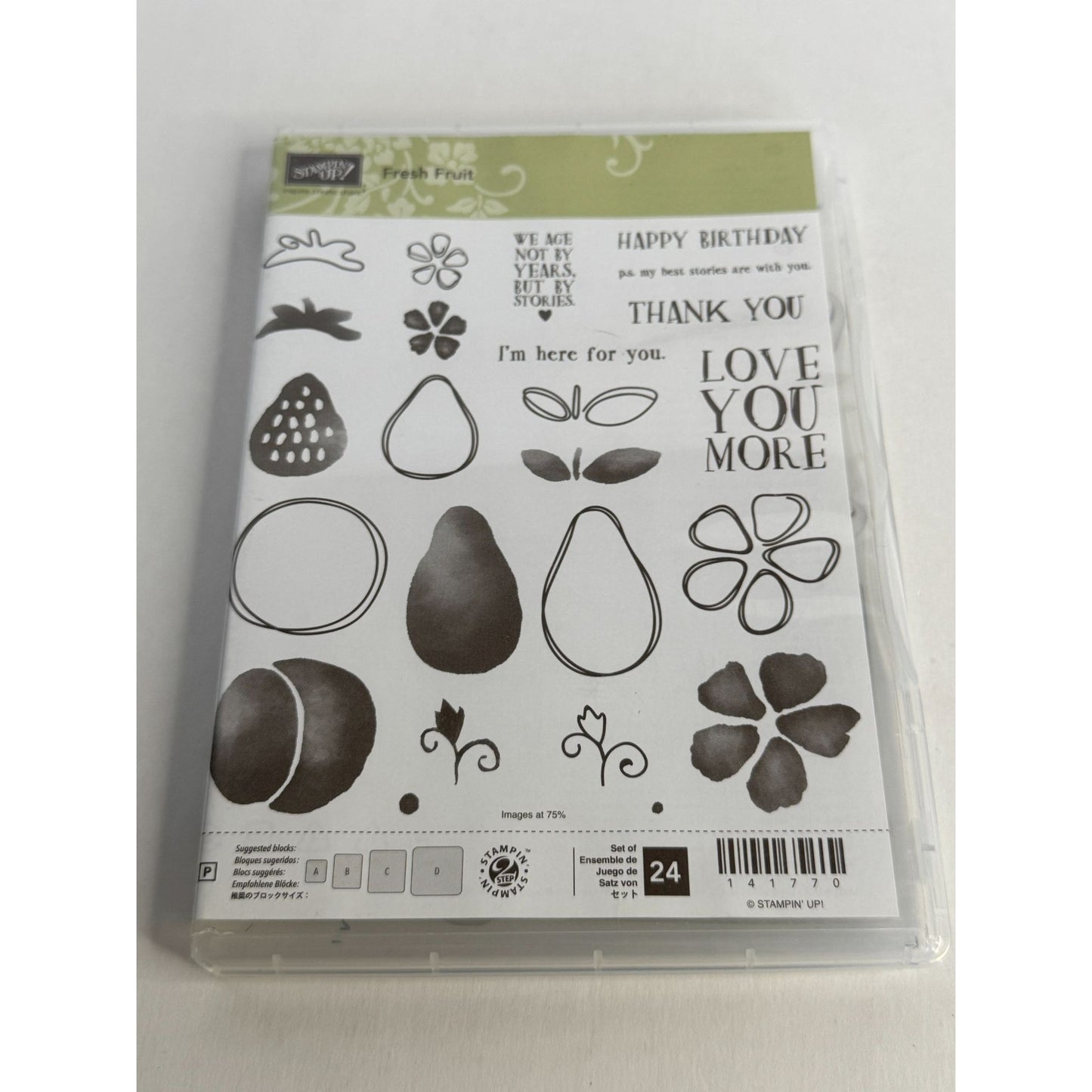 Stampin Up Fresh Fruit Acrylic Stamp Set 24 Card Making Words Strawberry Pear