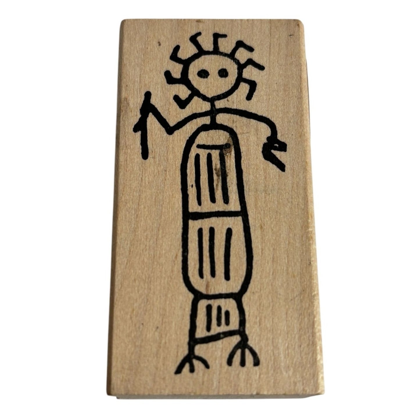 Primitive Art Petroglyph Wood Mounted Rubber Stamp Woman Lady Cave Drawing